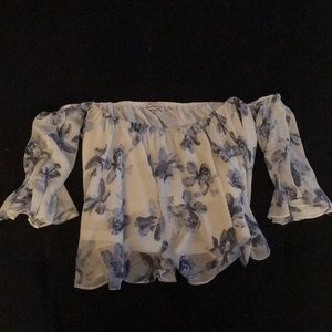 Hawaiian themed off shoulder shirt